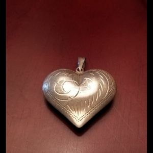 .925 sterling silver puffy heart pendant 2" for necklace